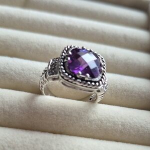 Elegant Silver Ring with Purple Gemstone Size 7
